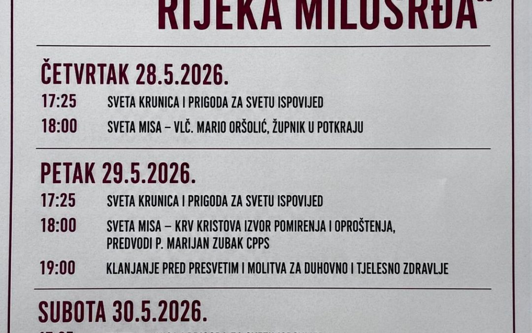 DUHOVNA OBNOVA POVODOM PROSLAVE NASLOVNIKA ŽUPE “KRV KRISTOVA RIJEKA MILOSRĐA”